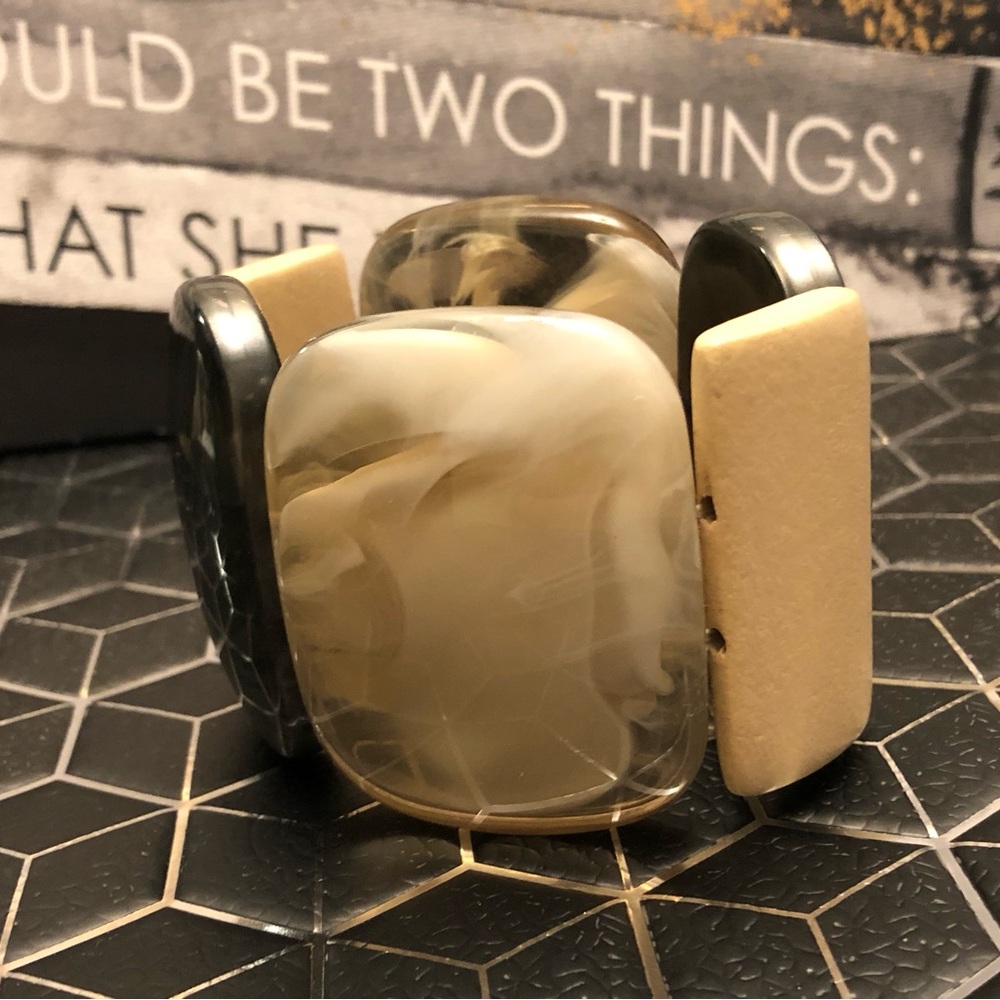 LUCITE Statement Stretch Bracelet in Taupe Beige Milky Creams & Greys